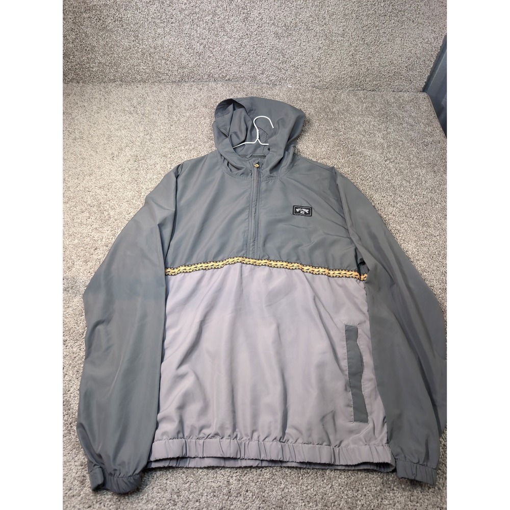 Billabong Men's Windbreaker Jacket Gray Light Blue Color Block Hooded Pullover L